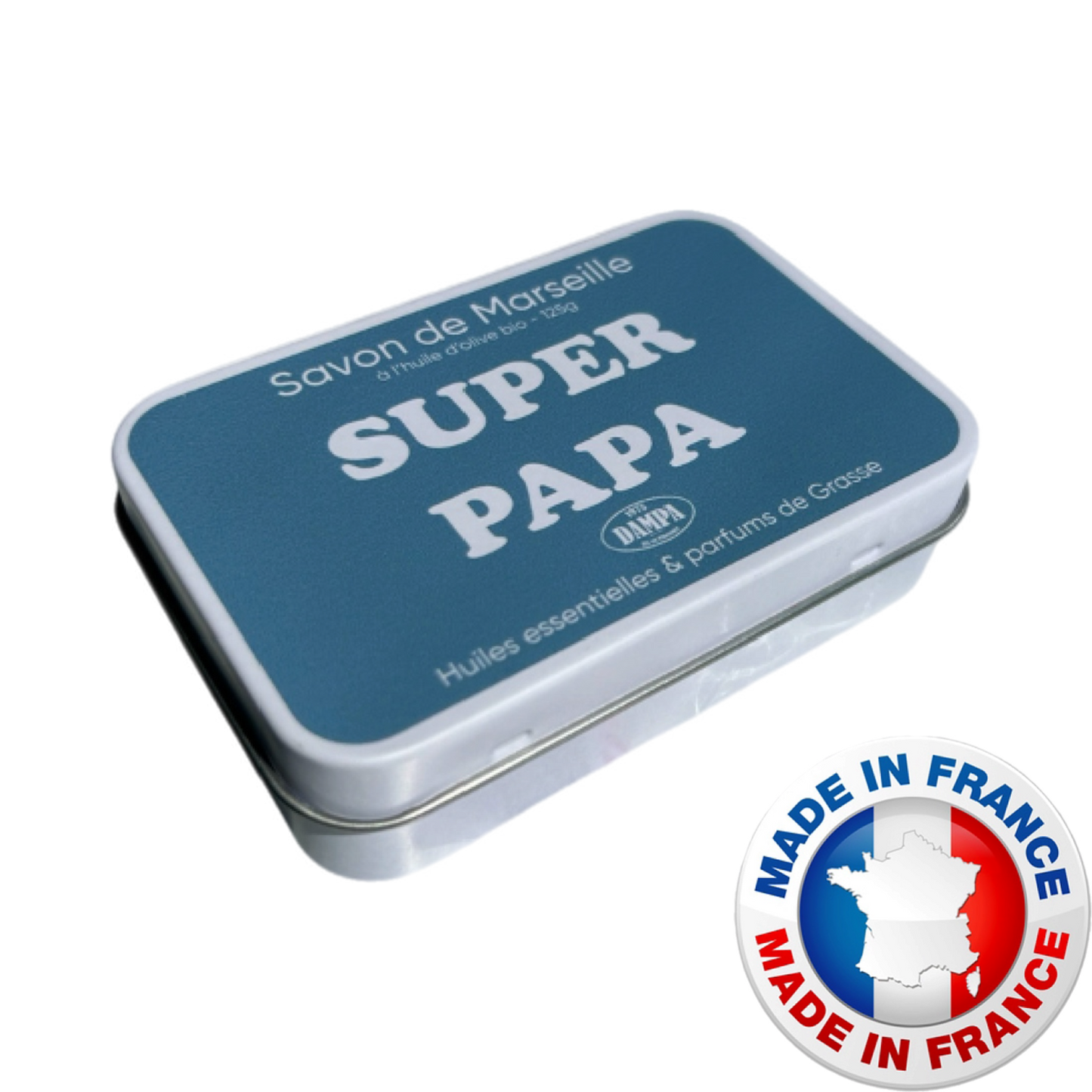 DAMPA - Savon de Marseille “SUPER PAPA” - 125g + metalen doosje