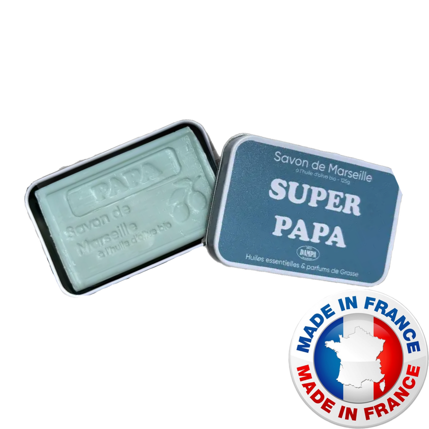 DAMPA - Savon de Marseille “SUPER PAPA” - 125g + metalen doosje