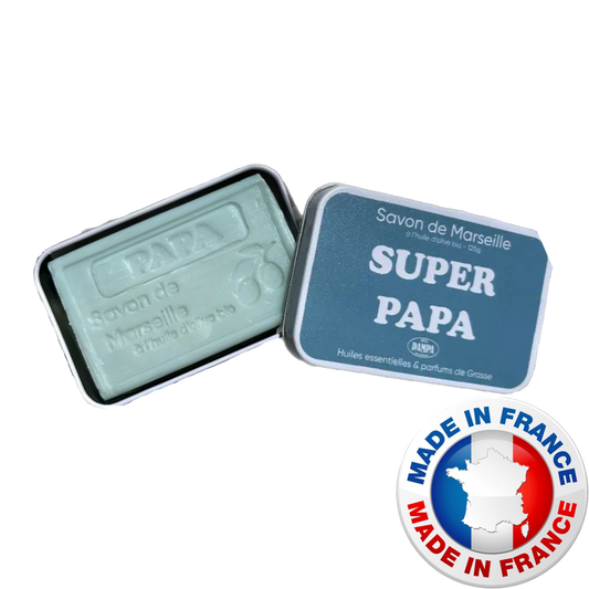 DAMPA - Savon de Marseille “SUPER PAPA” - 125g + metalen doosje
