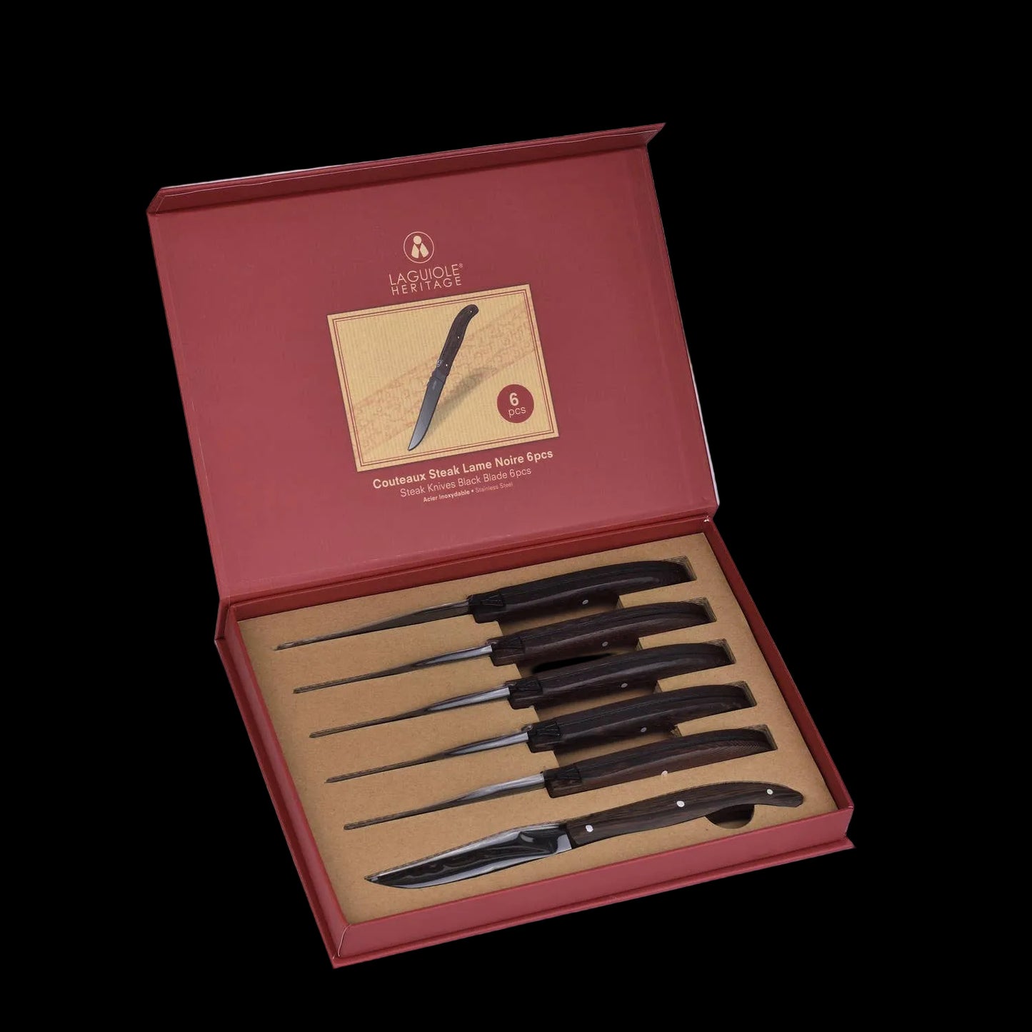 LAGUIOLE “Heritage” Steakmessen – Zwart Handvat – Presenteerdoos met 6 stuks